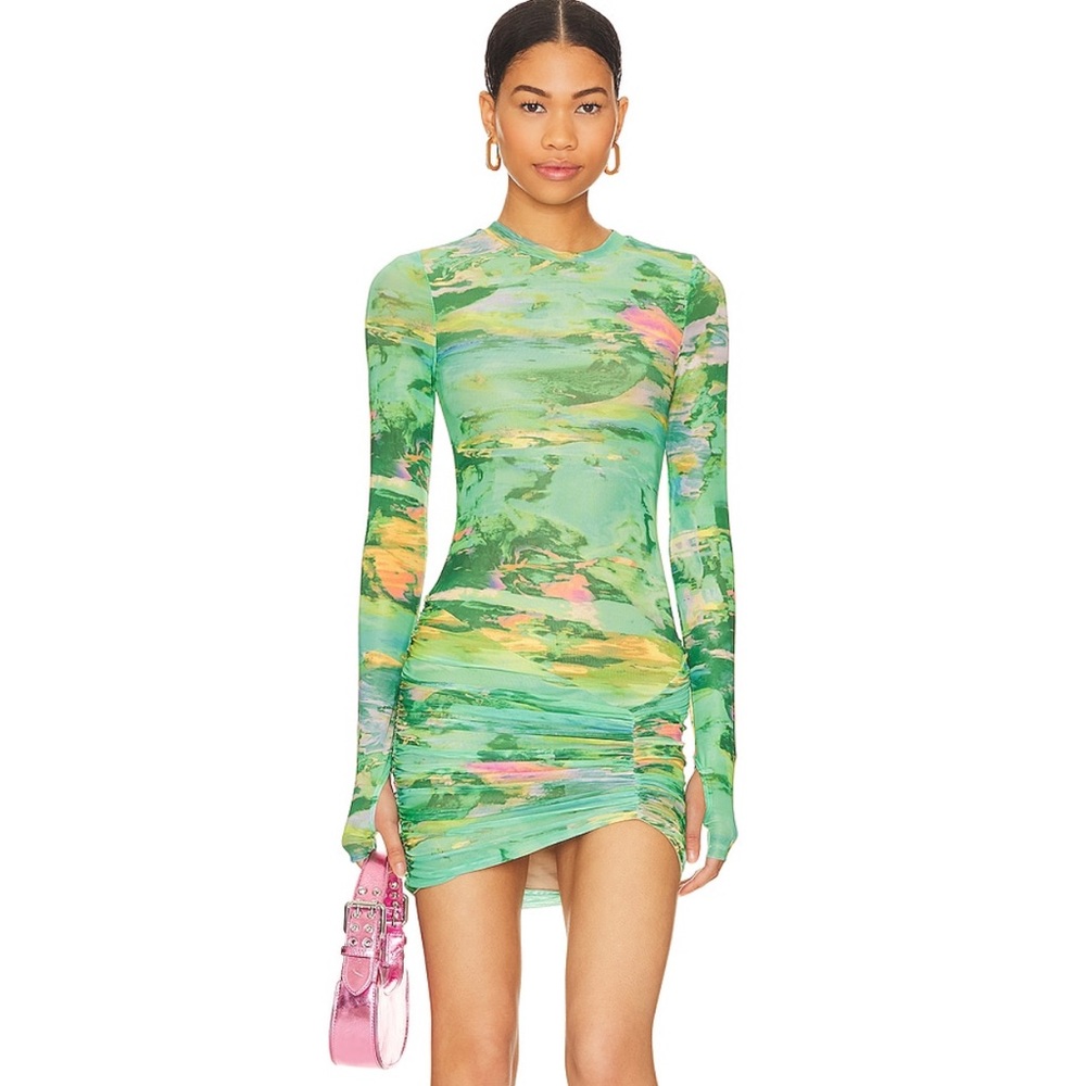 AFRM Mira Mini Dress in Acid Green Marble